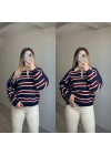 Polo Yaka Çizgili Triko Lacivert