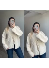 Yumoş Dokulu Pinterest Hırka Ekru