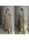 Premium Kalite Fularlı Bej Trenç