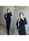 Dokulu Siyah Triko Elbise