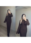 Dokulu Acı Kahve Triko Elbise