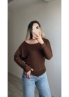 Oysh Yarasa Kol Bluz Kahverengi