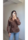 Saten Kahverengi Bluz
