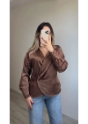 Saten Kahverengi Bluz