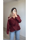 Saten Bordo Bluz