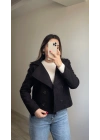 Siyah Kruvaze Süet Ceket