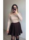 Acı Kahve Şortlu Pileli Etek