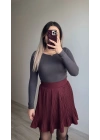 Bordo Şortlu Pileli Etek
