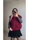 Bordo Tüylü Yelek