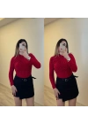Drapeli Işıltılı Kırmızı Bluz