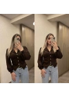 Acı Kahve Kolu Tül Bluz