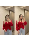 Kırmızı Kolu Tül Bluz