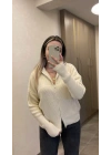 Ekru Çift Fermuarlı Hırka