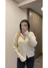 Ekru Çift Fermuarlı Hırka