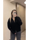 Siyah Çift Fermuarlı Hırka