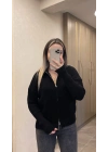 Siyah Çift Fermuarlı Hırka