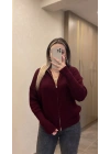 Bordo Çift Fermuarlı Hırka