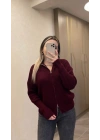 Bordo Çift Fermuarlı Hırka