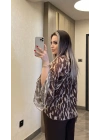 Leopar Fularlı Saten Bluz