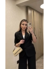 Kemerli Siyah Blazer Takım
