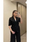 Kemerli Siyah Blazer Takım
