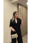 Kemerli Siyah Blazer Takım