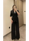 Kemerli Siyah Blazer Takım