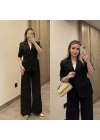 Kemerli Siyah Blazer Takım