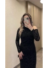 Siyah Dantel Detaylı Transparan Elbise