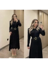 Kemerli Siyah Işıltılı Elbise