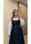 Etek Ucu Asimetrik Denim Elbise