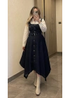 Etek Ucu Asimetrik Denim Elbise
