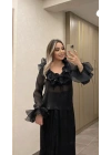 Fırfırlı Şifon Transparan Takım Siyah