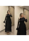 Siyah Volanlı Şifon Elbise