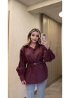 Bordo Kemerli Modal Gömlek
