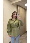 Yeşil Kemerli Modal Gömlek