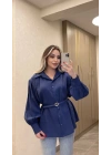 Lacivert Kemerli Modal Gömlek