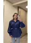 Lacivert Kemerli Modal Gömlek