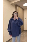 Lacivert Kemerli Modal Gömlek