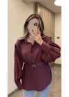 Bordo Kemerli Modal Gömlek
