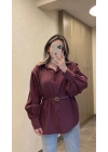 Bordo Kemerli Modal Gömlek