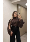 Kol Detaylı Acı Kahve Bluz