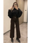 Kemerli Kumaş Pantolon Acı Kahve