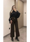 Kemerli Kumaş Pantolon Acı Kahve