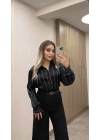 Çizgili Siyah Saten Gömlek