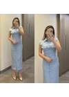 Kemer Aksesuar Detaylı Bebe Mavisi Slim Elbise