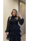 Siyah Katkatlı Nakışlı Elbise