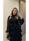 Siyah Katkatlı Nakışlı Elbise