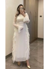 Beyaz Volanlı Şifon Elbise