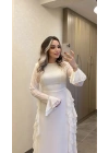 Beyaz Volanlı Şifon Elbise